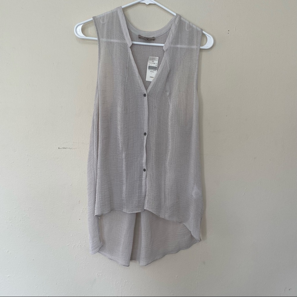Helmut Button Up Sleeveless Gray Sheer Blouse L